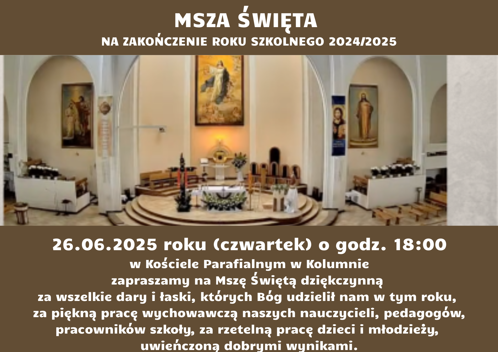 Msza Święta na zakończenie roku szkolnego 2024/2025